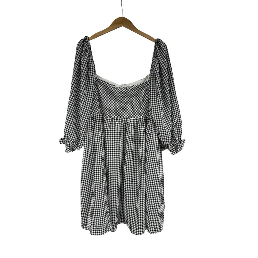 Sweet Lemon Boutique Gingham Milkmaid Style Puff Sleeve Short Dress Womens 2XL